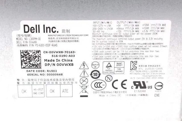 Alt view image 6 of 6 - FOR DELL 300 Watt Compatible Power Supply Replacement Inspiron 518 519 530 531 537 540 541 545 546 560 570 580 620 660 3000 3847 and More 5W52M 57KJR 5DDV0 6R89K 84J9Y 949H1 CD4GP DG1R8 56DXG CF5W6