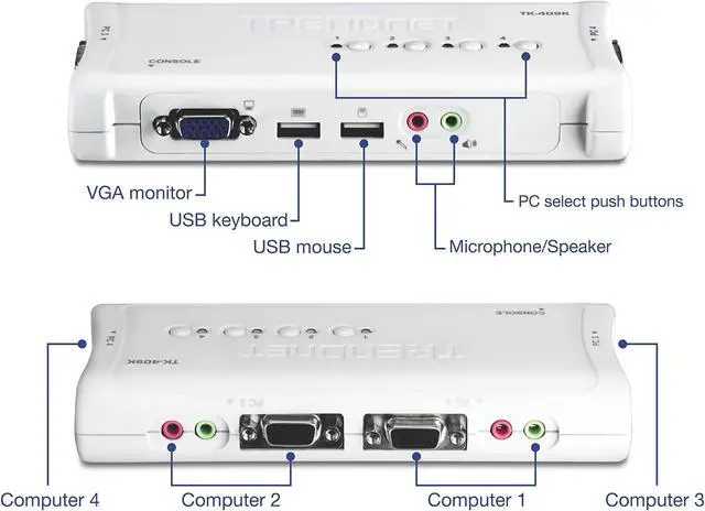 Alt view image 6 of 12 - TRENDnet 4-Port USB KVM Switch and Cable Kit with Audio, TK-409K