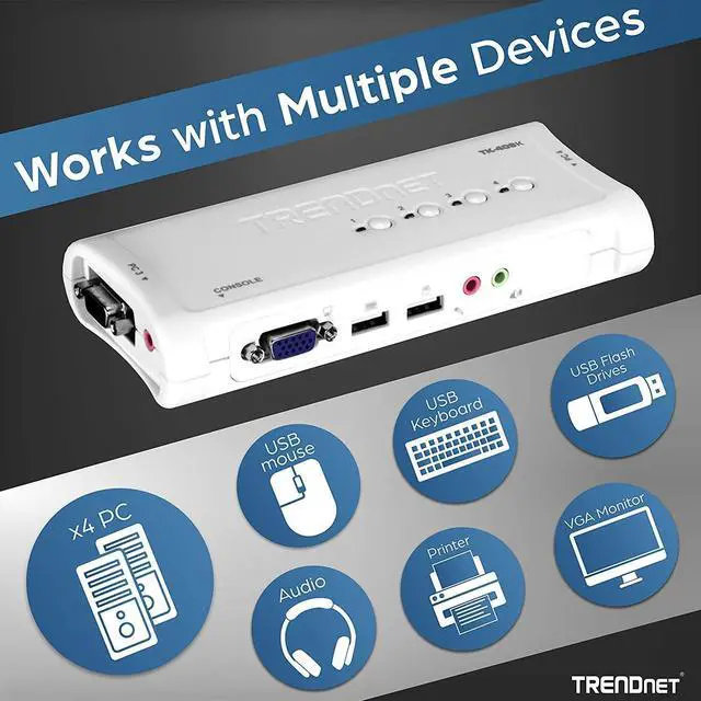 Alt view image 8 of 12 - TRENDnet 4-Port USB KVM Switch and Cable Kit with Audio, TK-409K