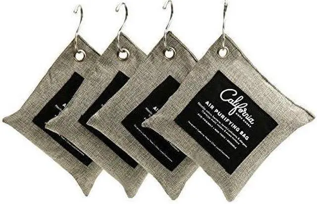 Alt view image 3 of 7 - 4 Pack with Hooks - 200g Activated Bamboo Deodorizer Natural, Air Purifying Bags, Dehumidifier, Odor Absorber, Odor Neutralizer for Home, Shoes, Car, Charcoal Colored, by California Home Goods