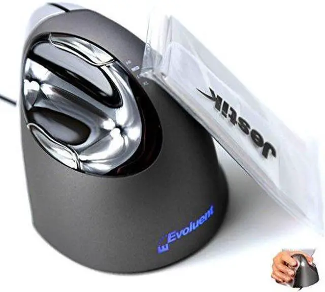 Main image of Evoluent Vertical Mouse 4 "Regular Size" Right Hand (model # VM4R) - USB Wired Plus Jestik Microfiber Cloth - Value Bundle