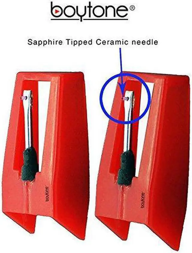 Main image of Boytone Pack of 2, Sapphire Tipped Ceramic Replacement Needle for Turntables