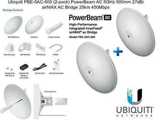 Ubiquiti PBE-5AC-500 PowerBeam AC 25km 5GHz 27dBi airMAX AC Bridge, 2- Pack