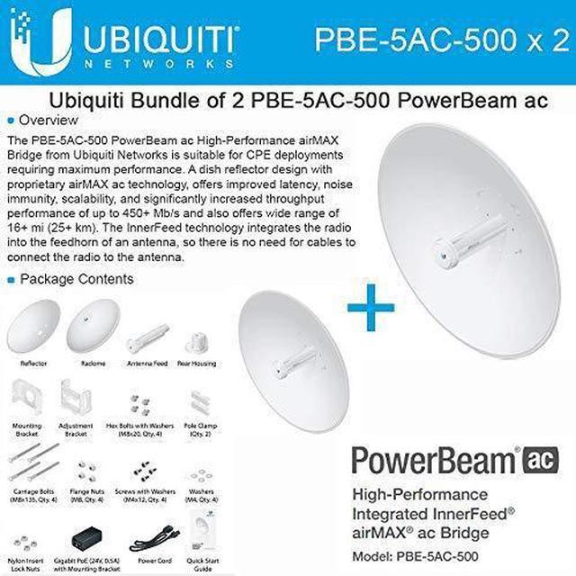 Ubiquiti PowerBeam AC (PBE-5AC-500-US) 25KM 5GHz 27DBi AirMax AC Bridge  (2-Pack)