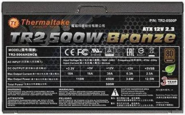 Alt view image 4 of 7 - Thermaltake TR2 500W 80+ Bronze ATX 12V 2.4/EPS 12V 2.92 Power Supply PS-TR2-0500NPCBUS-B