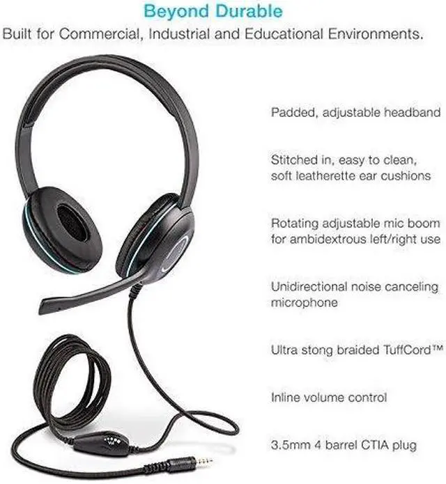 Alt view image 7 of 7 - Cyber Acoustics 3.5mm Stereo Headset with Headphones and Noise Cancelling Microphone for PCs, Tablets, and Cell Phones in The Office, Classroom or Home (AC-5002)