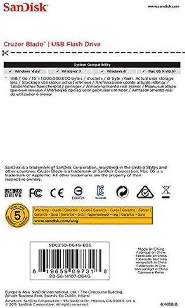 Alt view image 4 of 5 - SanDisk Cruzer Blade 64GB USB 2.0 Flash Drive- SDCZ50-064G-B35