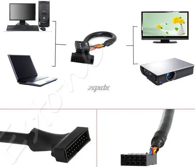 Alt view image 2 of 6 - 19/20 Pin USB 3.0 Female To 9 Pin USB 2.0 Male Motherboard Header Adapter Cord Z09