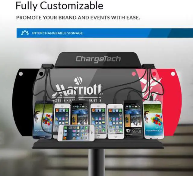 Alt view image 4 of 12 - ChargeTech Power Floor Stand Charging Station, (8) Braided Cables, LED Lighting (S9)
