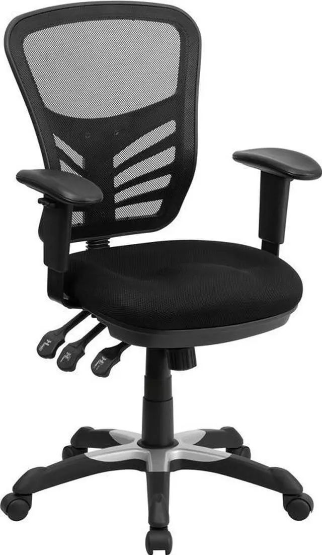 Alt view image 14 of 20 - Mid-Back Black Mesh Multifunction Executive Swivel Ergonomic Office Chair with Adjustable Arms