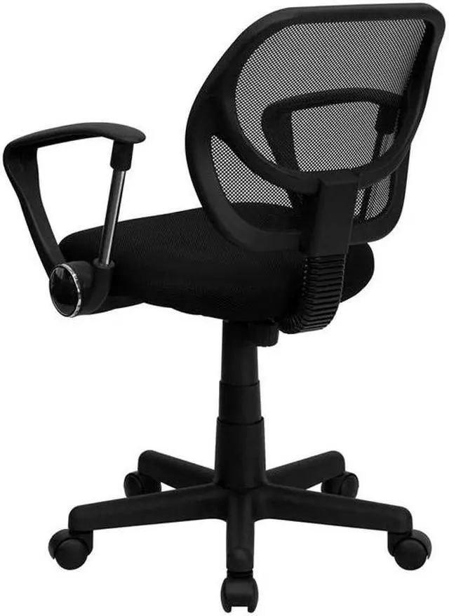 Alt view image 9 of 20 - Low Back Black Mesh Swivel Task Office Chair with Curved Square Back and Arms