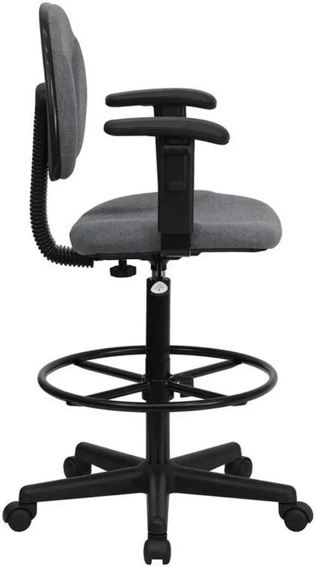 Alt view image 8 of 20 - Flash Furniture BT-659-GRY-ARMS-GG Gray Fabric Multi-Functional Ergonomic Drafting Stool with Arms