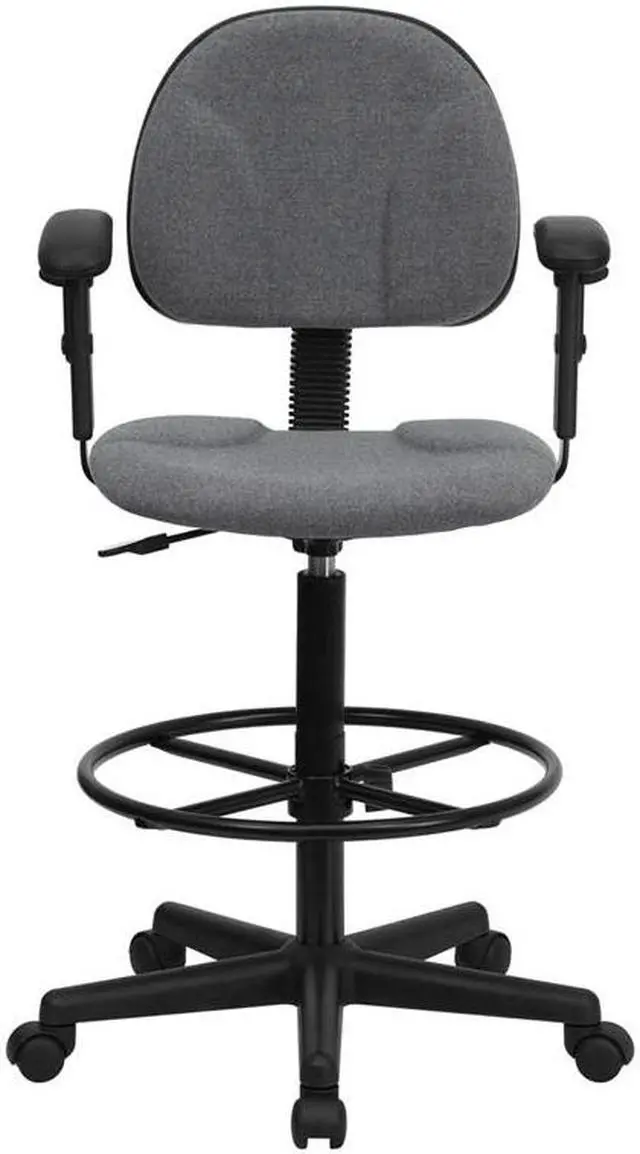 Alt view image 10 of 20 - Flash Furniture BT-659-GRY-ARMS-GG Gray Fabric Multi-Functional Ergonomic Drafting Stool with Arms