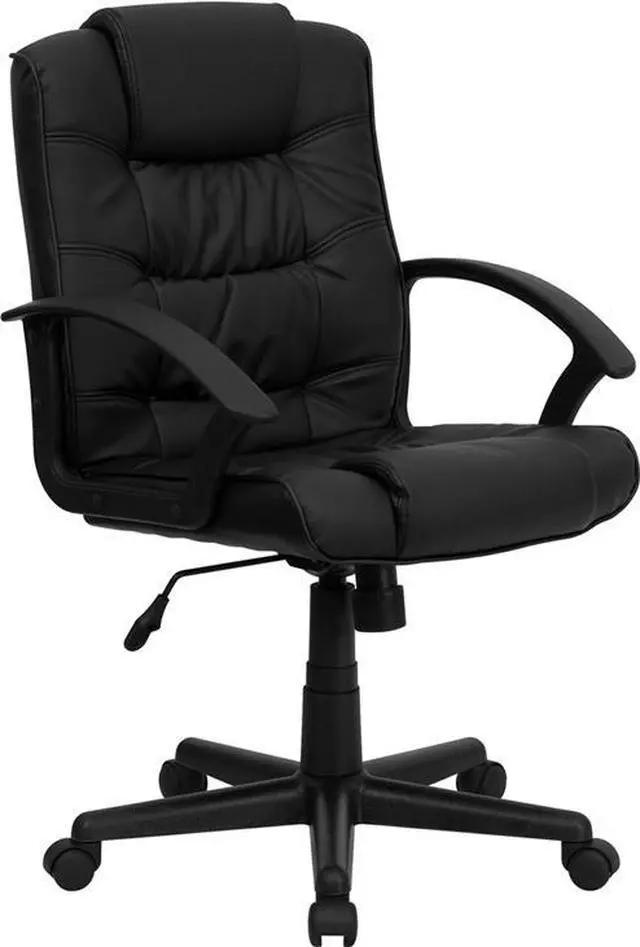 Alt view image 9 of 20 - Mid-Back Black Leather Swivel Task Chair with Arms