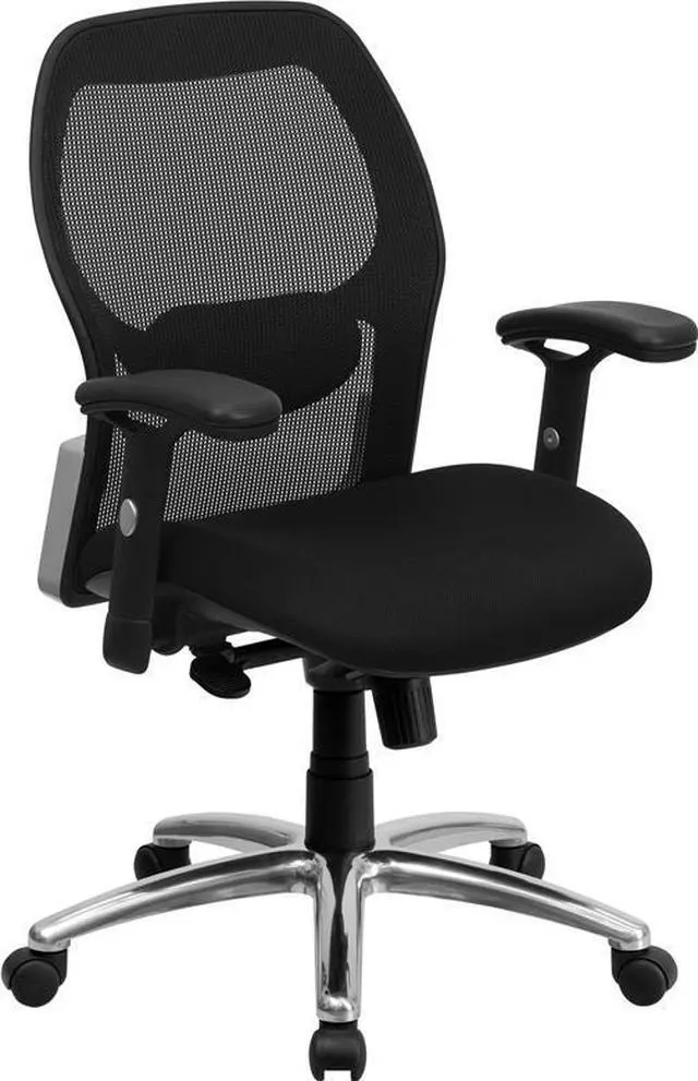 Alt view image 9 of 20 - Mid-Back Black Super Mesh Executive Swivel Chair with Knee Tilt Control and Adjustable Arms