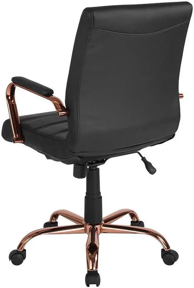 Alt view image 7 of 20 - Mid-Back Black LeatherSoft Executive Swivel Office Chair with Rose Gold Frame and Arms