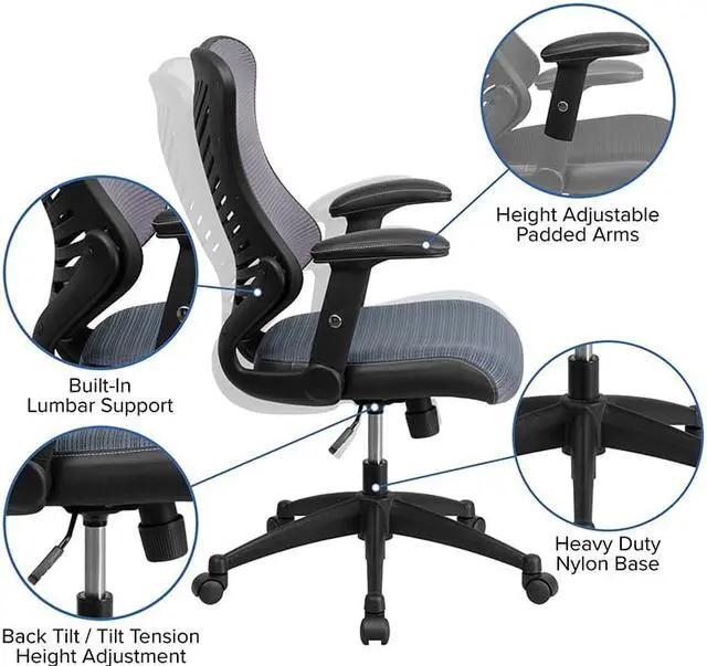 Alt view image 11 of 20 - High Back Designer Gray Mesh Executive Swivel Ergonomic Office Chair with Adjustable Arms
