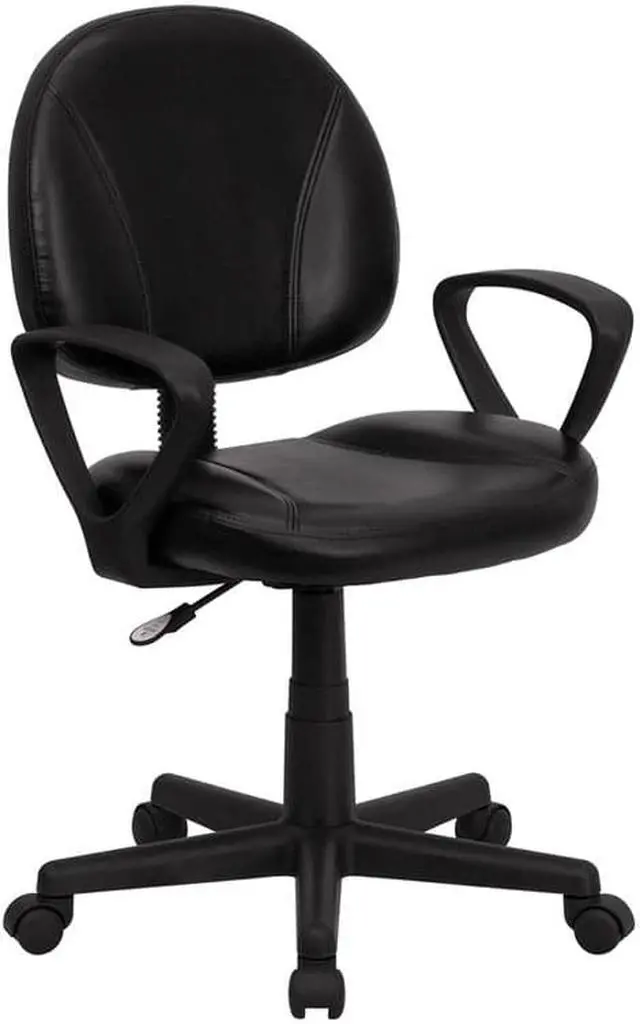 Alt view image 10 of 20 - Mid-Back Black Leather Ergonomic Swivel Task Chair with Arms