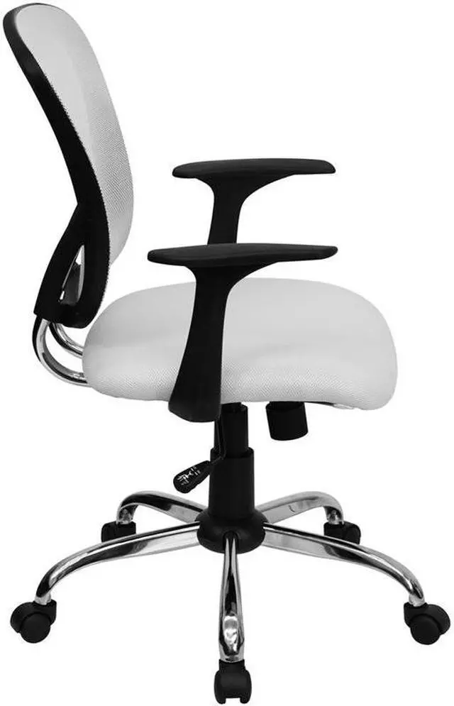Alt view image 8 of 20 - Mid-Back White Mesh Swivel Task Chair with Chrome Base and Arms