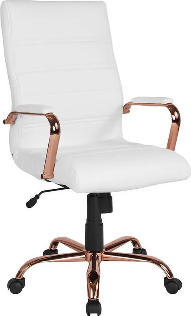 Alt view image 5 of 20 - High Back White LeatherSoft Executive Swivel Office Chair with Rose Gold Frame and Arms