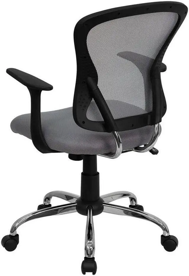 Alt view image 11 of 20 - Mid-Back Gray Mesh Swivel Task Chair with Chrome Base and Arms