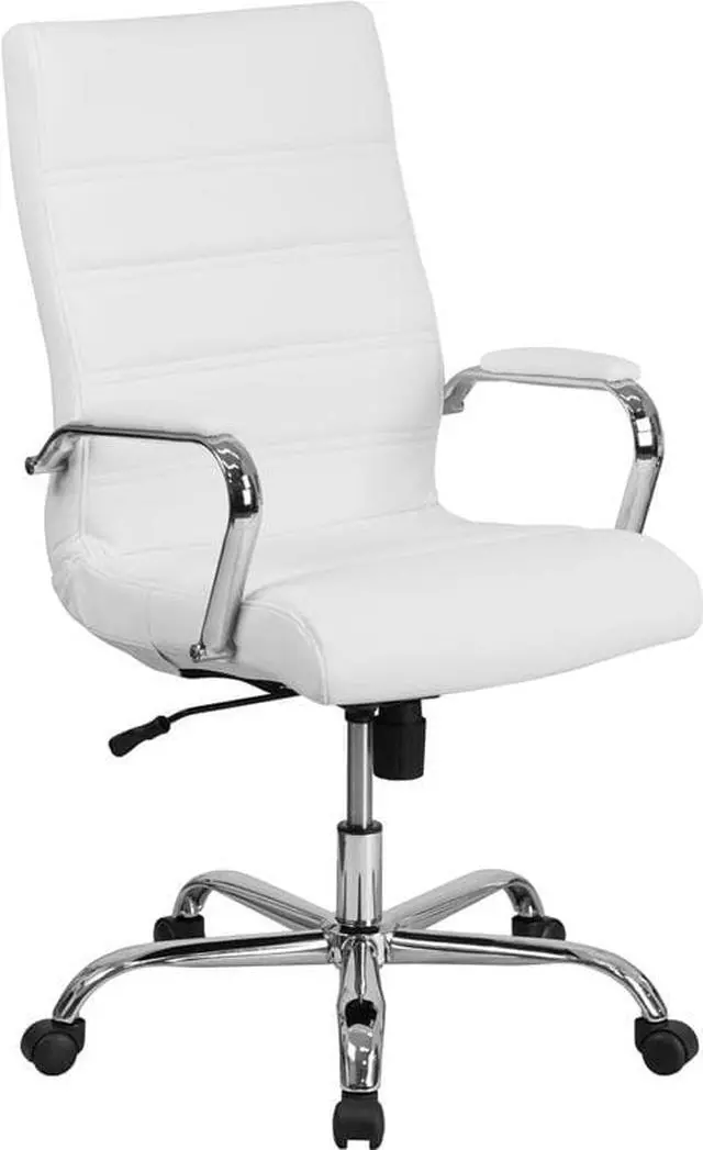 Alt view image 8 of 20 - High Back Office Chair | White LeatherSoft Office Chair with Wheels and Arms