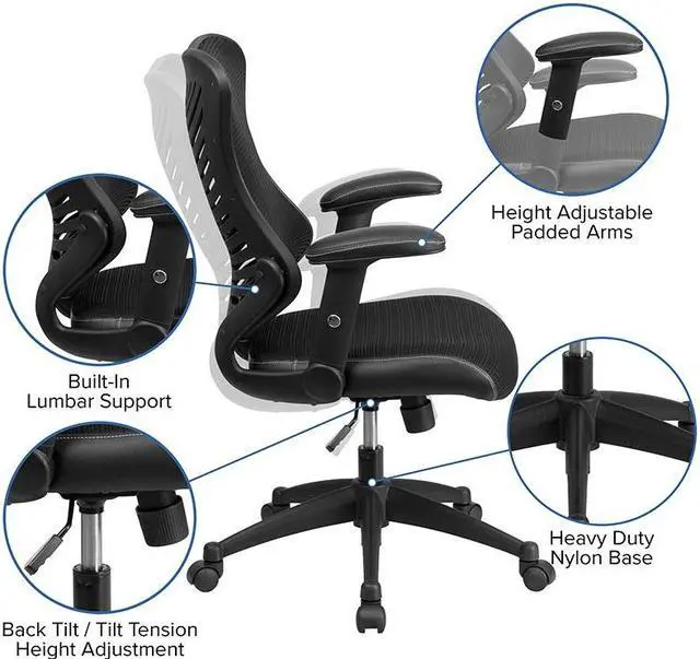 Alt view image 13 of 20 - High Back Designer Black Mesh Executive Swivel Ergonomic Office Chair with Adjustable Arms