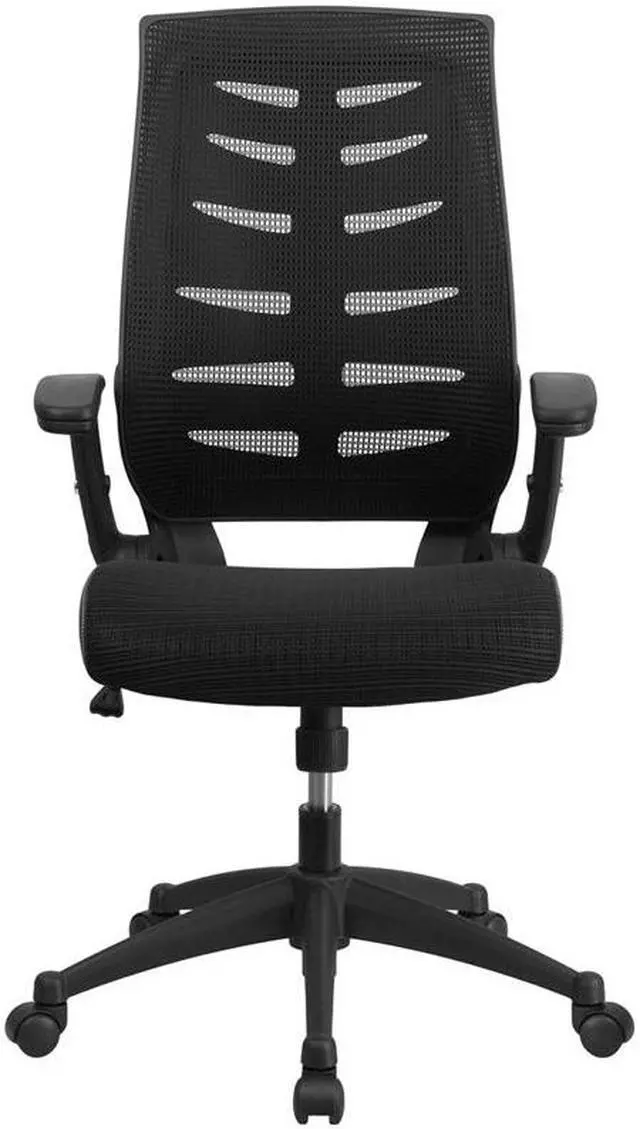 Alt view image 12 of 20 - High Back Designer Black Mesh Executive Swivel Ergonomic Office Chair with Height Adjustable Flip-Up Arms
