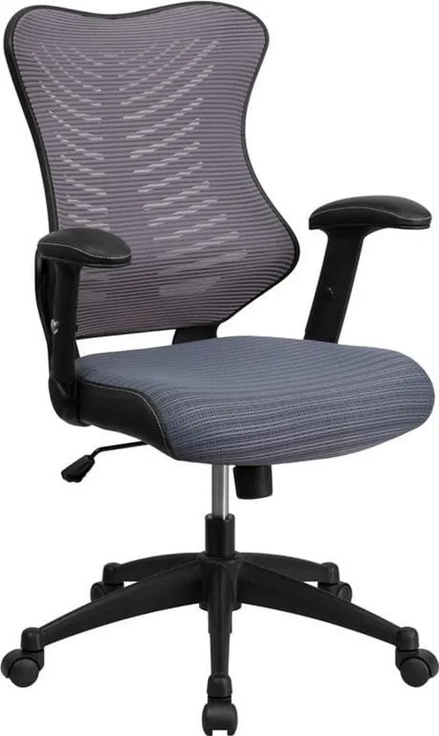 Alt view image 8 of 20 - High Back Designer Gray Mesh Executive Swivel Ergonomic Office Chair with Adjustable Arms