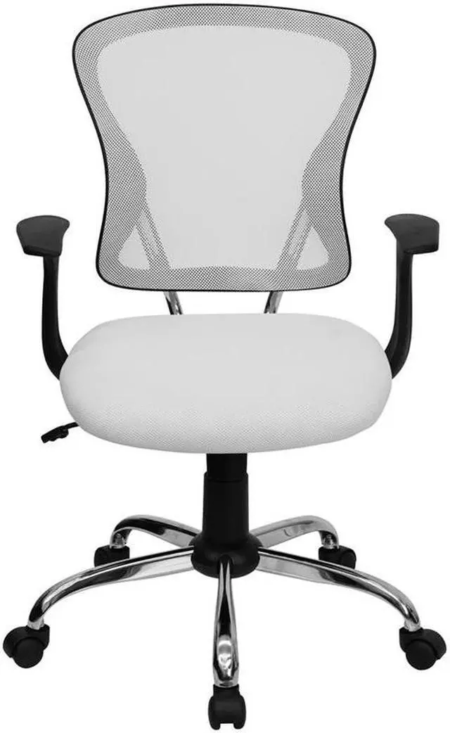 Alt view image 10 of 20 - Mid-Back White Mesh Swivel Task Chair with Chrome Base and Arms