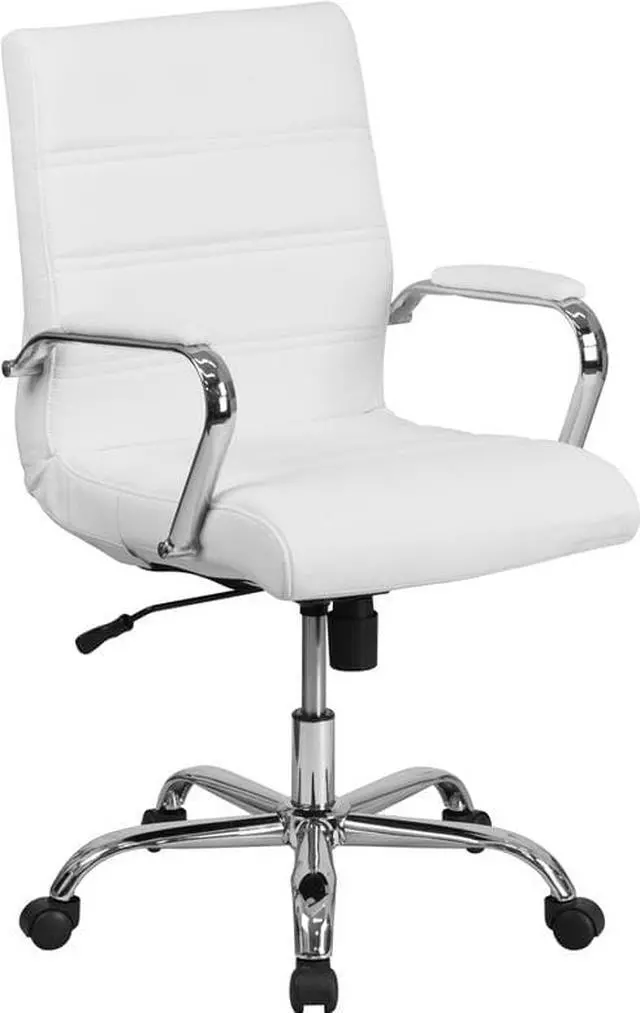 Alt view image 5 of 20 - Mid-Back White LeatherSoft Executive Swivel Office Chair with Chrome Base and Arms