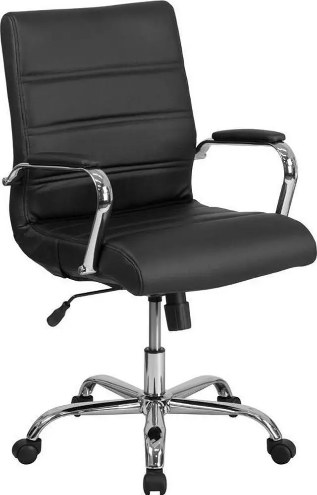 Alt view image 10 of 20 - Mid-Back Black Leather Executive Swivel Chair with Chrome Base and Arms