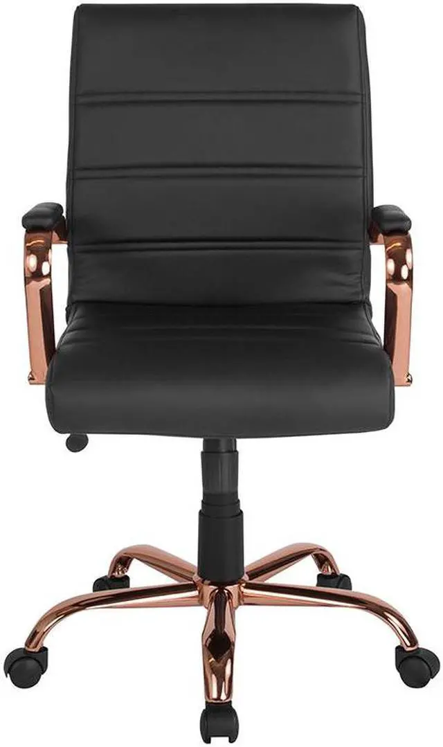 Alt view image 8 of 20 - Mid-Back Black LeatherSoft Executive Swivel Office Chair with Rose Gold Frame and Arms