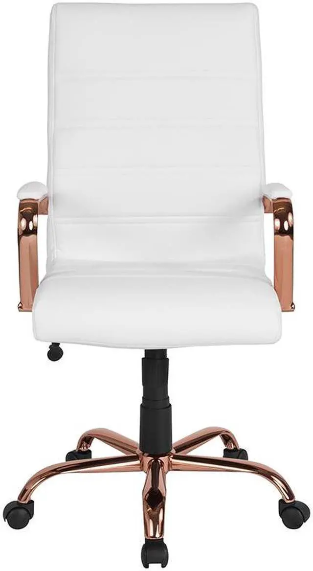 Alt view image 8 of 20 - High Back White LeatherSoft Executive Swivel Office Chair with Rose Gold Frame and Arms