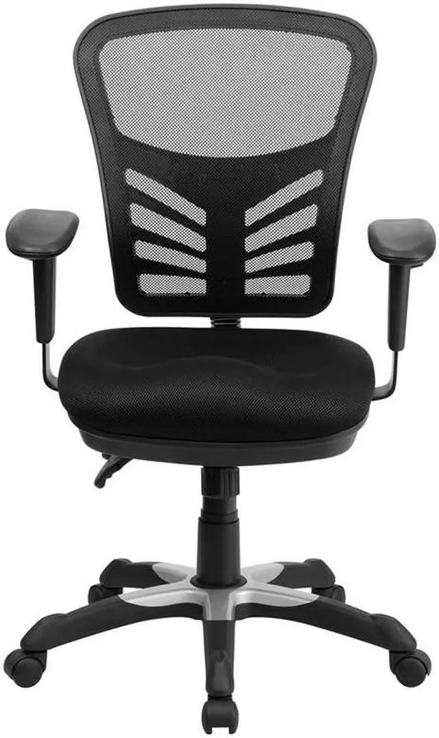Alt view image 16 of 20 - Mid-Back Black Mesh Multifunction Executive Swivel Ergonomic Office Chair with Adjustable Arms