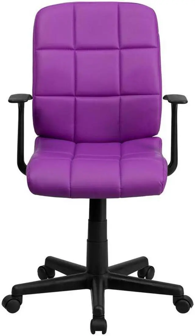 Alt view image 5 of 20 - Mid-Back Purple Quilted Vinyl Swivel Task Office Chair with Arms
