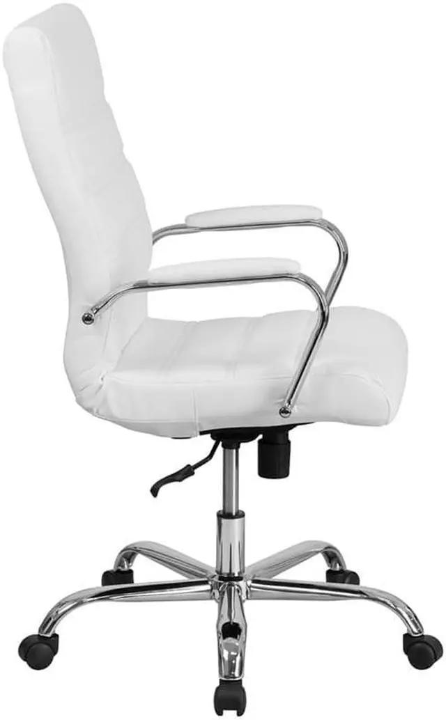 Alt view image 9 of 20 - High Back Office Chair | White LeatherSoft Office Chair with Wheels and Arms