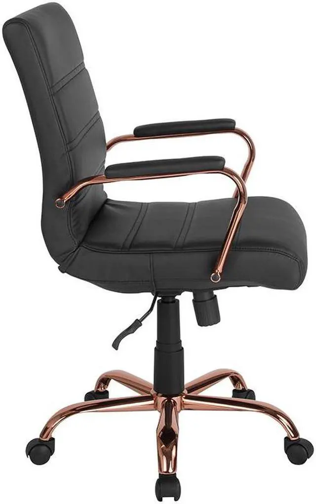 Alt view image 6 of 20 - Mid-Back Black LeatherSoft Executive Swivel Office Chair with Rose Gold Frame and Arms