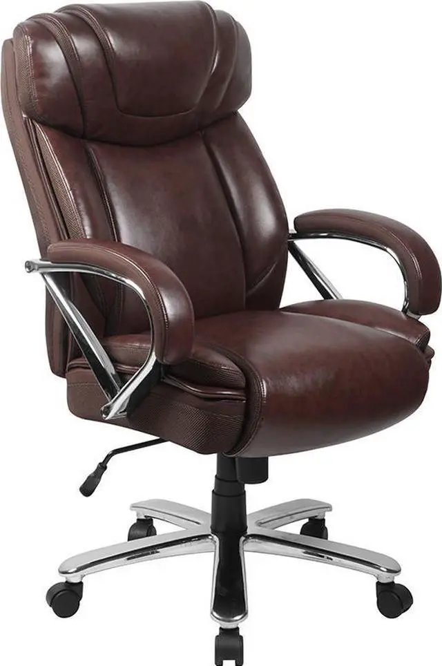 Alt view image 9 of 20 - Flash Furniture Hercules Series 500 lb Brown Leather Executive Swivel Office Chair with Extra Wide Seat