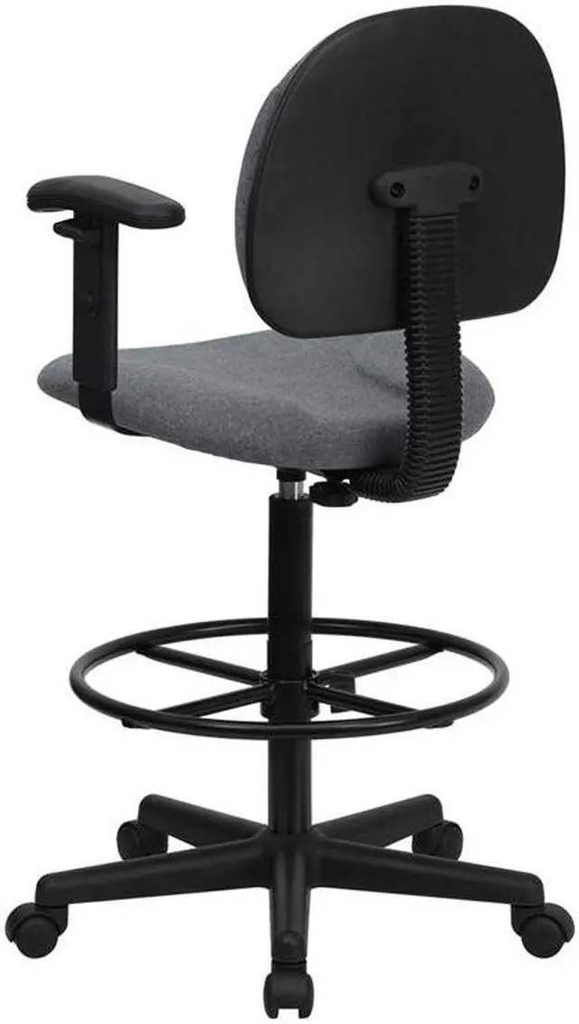 Alt view image 9 of 20 - Flash Furniture BT-659-GRY-ARMS-GG Gray Fabric Multi-Functional Ergonomic Drafting Stool with Arms