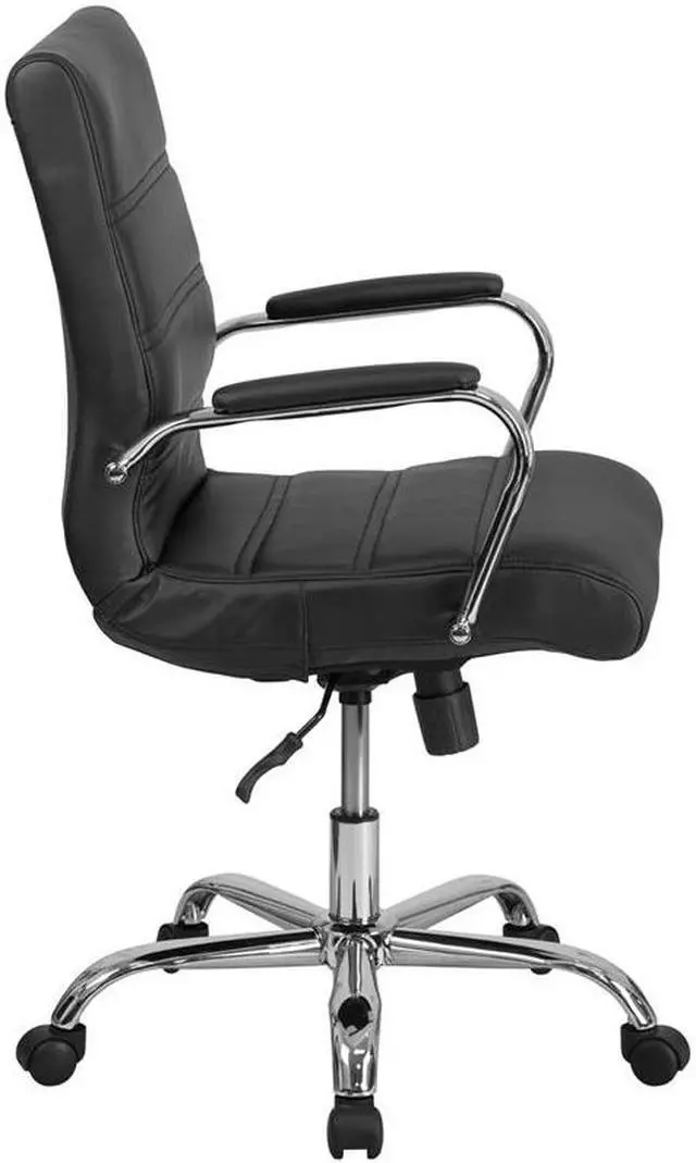 Alt view image 11 of 20 - Mid-Back Black Leather Executive Swivel Chair with Chrome Base and Arms