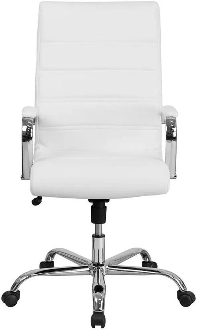 Alt view image 11 of 20 - High Back Office Chair | White LeatherSoft Office Chair with Wheels and Arms