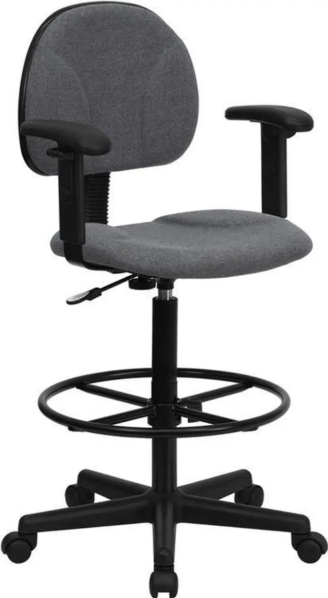 Alt view image 7 of 20 - Flash Furniture BT-659-GRY-ARMS-GG Gray Fabric Multi-Functional Ergonomic Drafting Stool with Arms