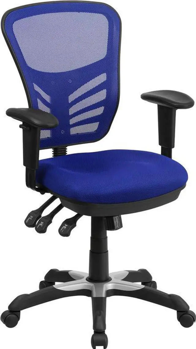 Alt view image 8 of 20 - Mid-Back Blue Mesh Multifunction Executive Swivel Ergonomic Office Chair with Adjustable Arms