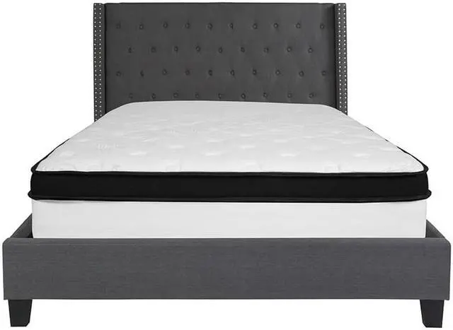 Alt view image 4 of 18 - Riverdale Queen Size Tufted Upholstered Platform Bed in Dark Gray Fabric with Memory Foam Mattress