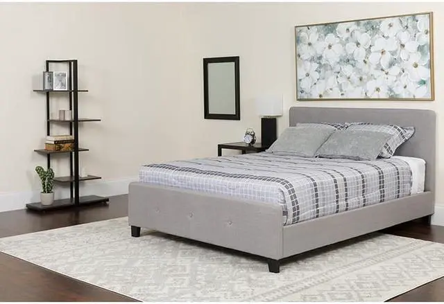 Alt view image 3 of 17 - Tribeca King Size Tufted Upholstered Platform Bed in Light Gray Fabric