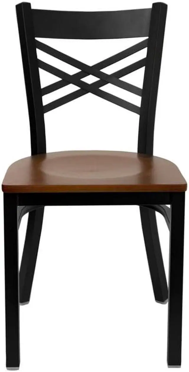 Alt view image 6 of 20 - HERCULES Series Black ''X'' Back Metal Restaurant Chair - Cherry Wood Seat