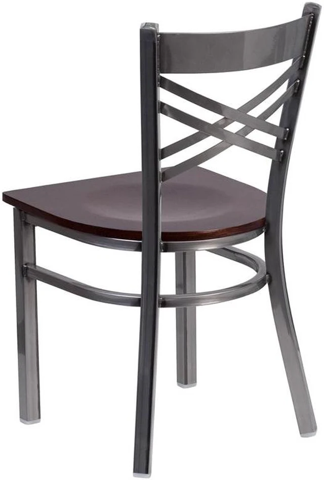 Alt view image 7 of 20 - Flash Furniture HERCULES Series Clear Coated ''X'' Back Metal Restaurant Chair - Walnut Wood Seat