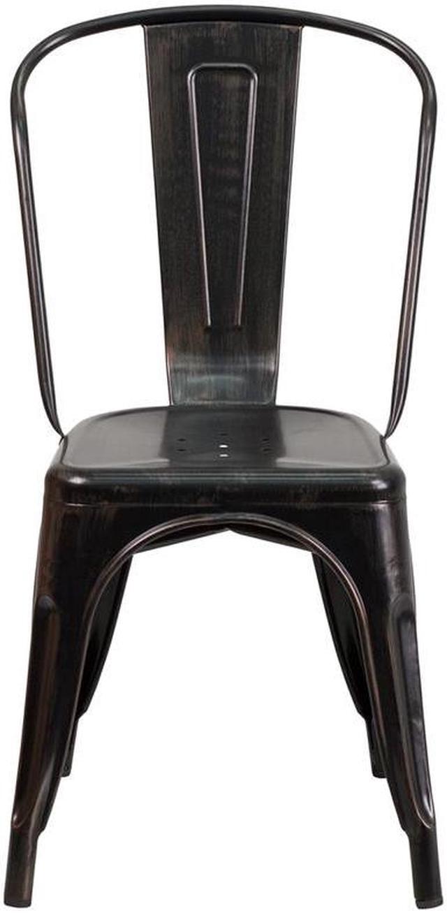 Alt view image 8 of 20 - Commercial Grade Black-Antique Gold Metal Indoor-Outdoor Stackable Chair