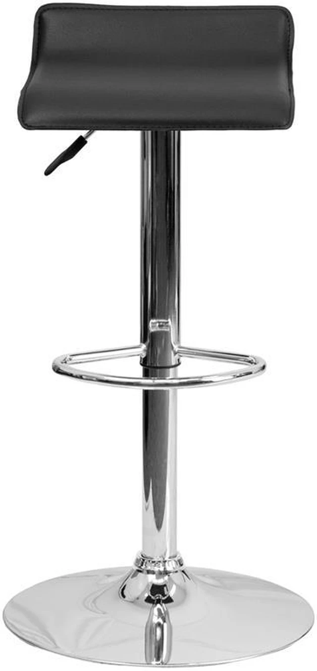 Alt view image 8 of 20 - Contemporary Black Vinyl Adjustable Height Barstool with Solid Wave Seat and Chrome Base